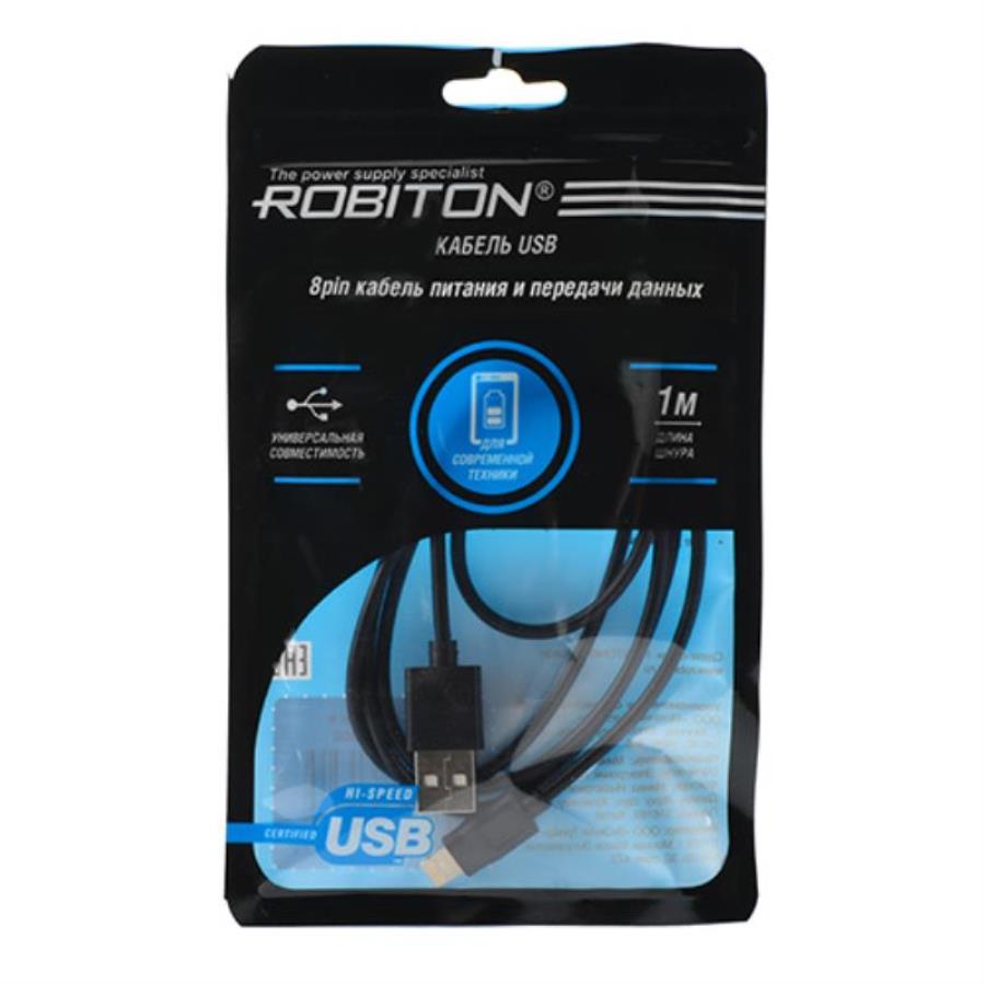 картинка Кабель USB Robiton P7 8pin AppleLightning SyncCharg 1м черный от магазина Интерком-НН