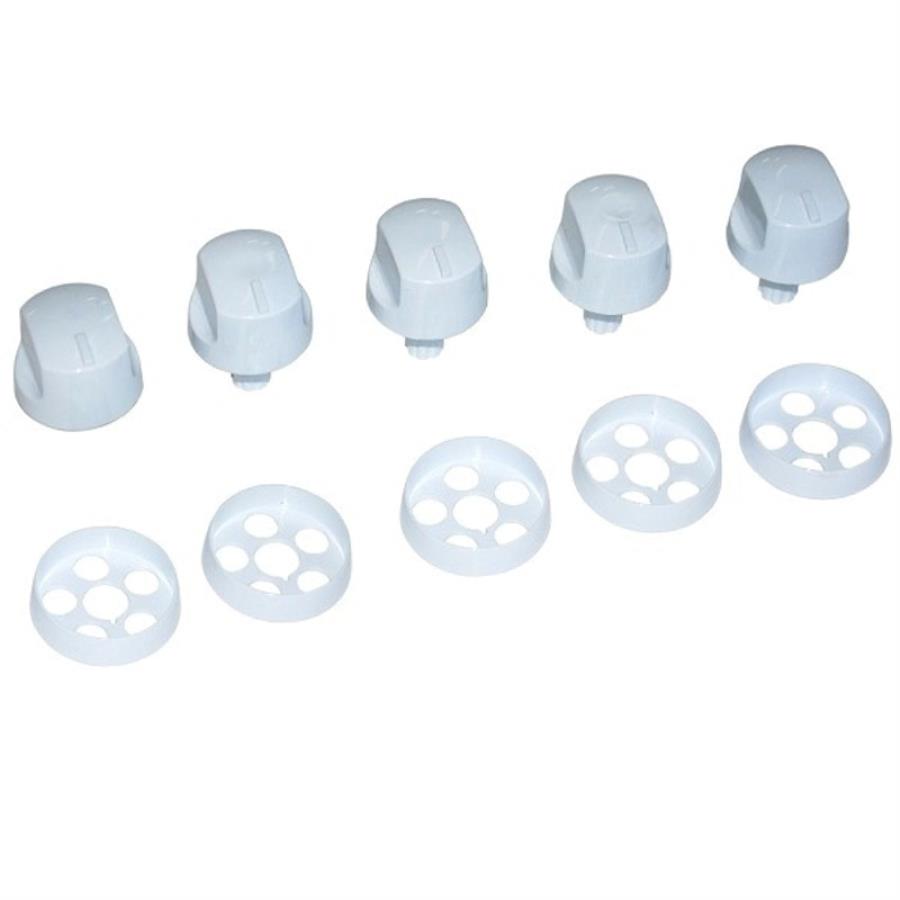 картинка Комплект ручек 01041652 для электроплиты (стиль 1D/1C) без таймера Дарина EM141, 241, EC141 (белые) от магазина Интерком-НН