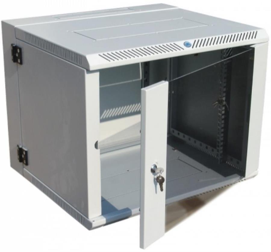 картинка Шкаф настенный 19", 9U, (600*550*501)  2 секции, стеклянная дверь, собранный, цвет серый. от магазина Интерком-НН