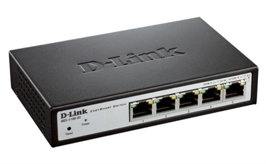 картинка Коммутатор DGS-1100-05 D-Link EasySmart с 5 портами 10/100/1000BaseT от магазина Интерком-НН