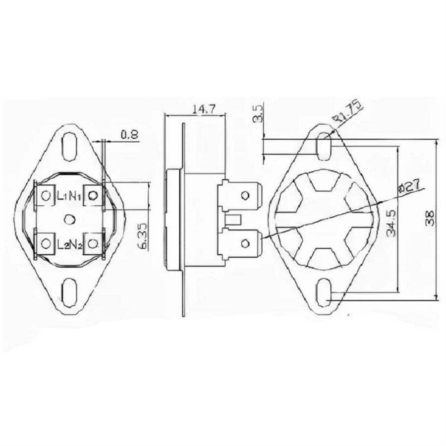 картинка KSD302X-16A250V-93NC термостат защитный биметаллический,  93°C нормально замкнутый 250V 16A от магазина Интерком-НН