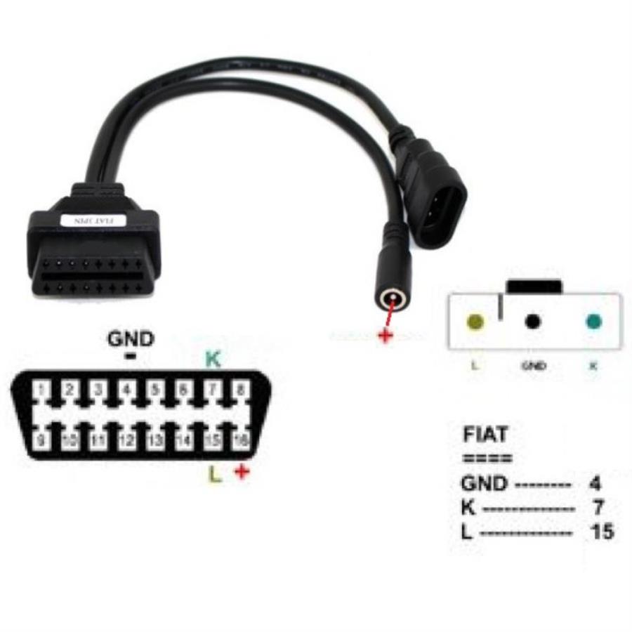 картинка Кабель-переходник диагностического разъема Fiat 3pin на OBDII 16pin для автомобиля от магазина Интерком-НН