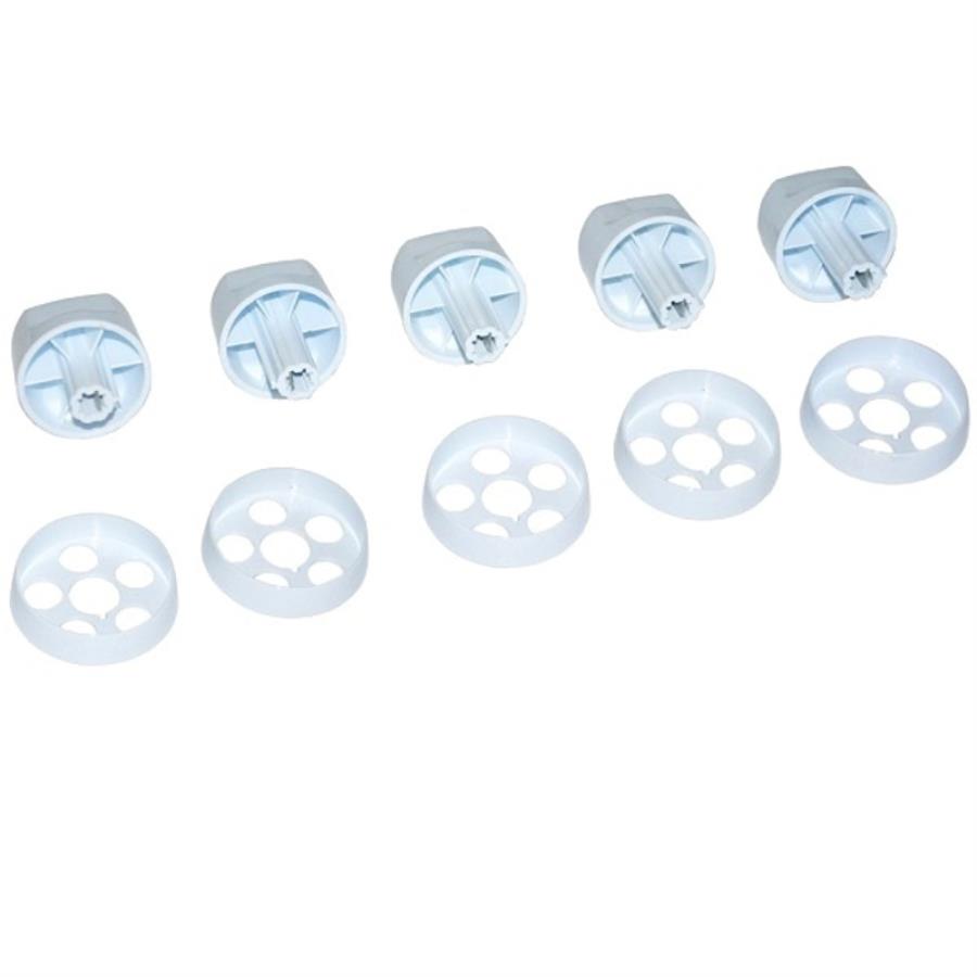 картинка Комплект ручек 01041647 для газовой плиты (стиль 1D/1C) без таймера Дарина GM141, 241, 341 (белые) от магазина Интерком-НН