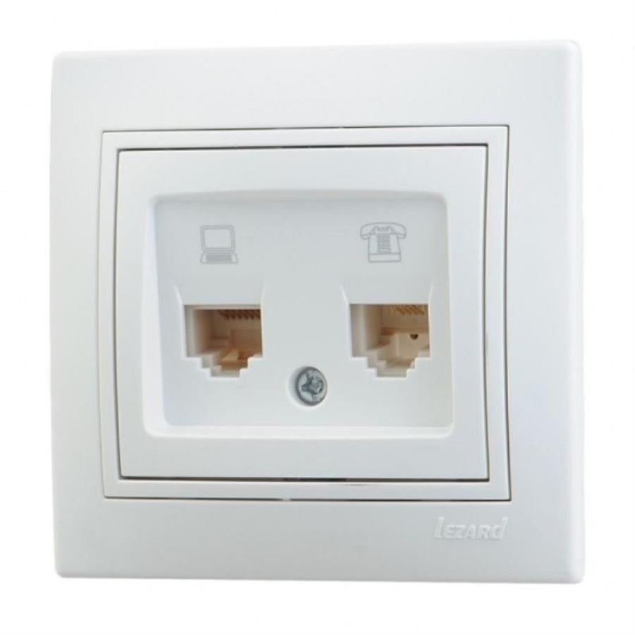 картинка LEZARD MIRA 701-0202-143 Розетка компьютер+телефон для скрытого монтажа, белая от магазина Интерком-НН