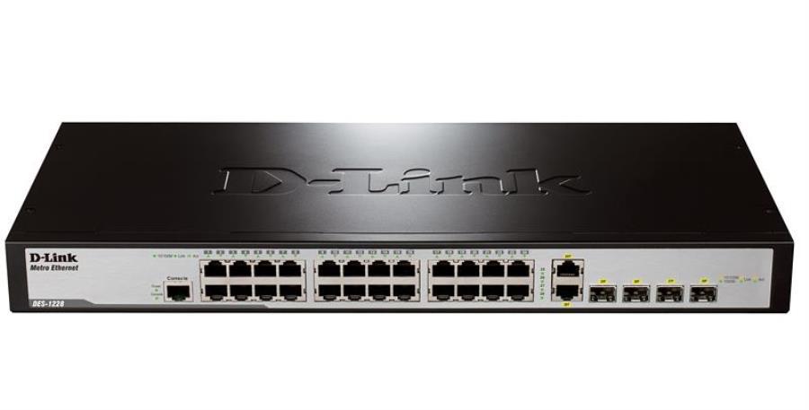 картинка D-Link DES-1228/ME/B1A Коммутатор с 24 портами 10/100Base-TX, 2 портами SPF, 2 комбо-портами  от магазина Интерком-НН