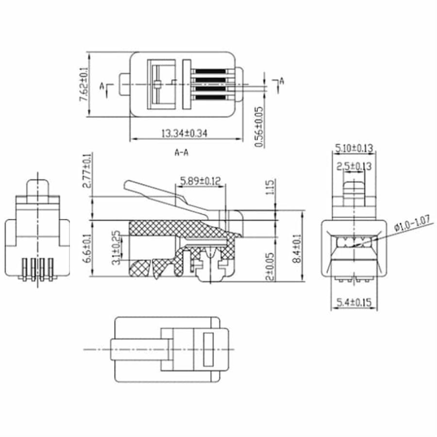 картинка Разъем RJ9 (RJ-9, RJ10, RJ-10, 4P4C, 4Р-4С, 4P4C, 4Р-4С) для телефонных трубок 4 контакта от магазина Интерком-НН