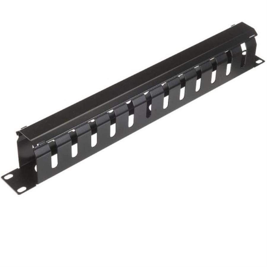 картинка Органайзер кабельный 19", 1U, металлический, с металлической крышкой, металлические кольца, черный  от магазина Интерком-НН