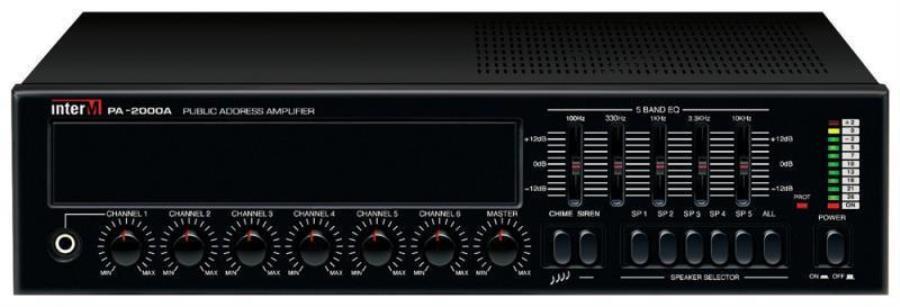 картинка Inter-M PA-2000A трансляционный усилитель 60 Вт, 6 микр./лин. входа, 5-ти полосный эквалайзер, 5 зон от магазина Интерком-НН
