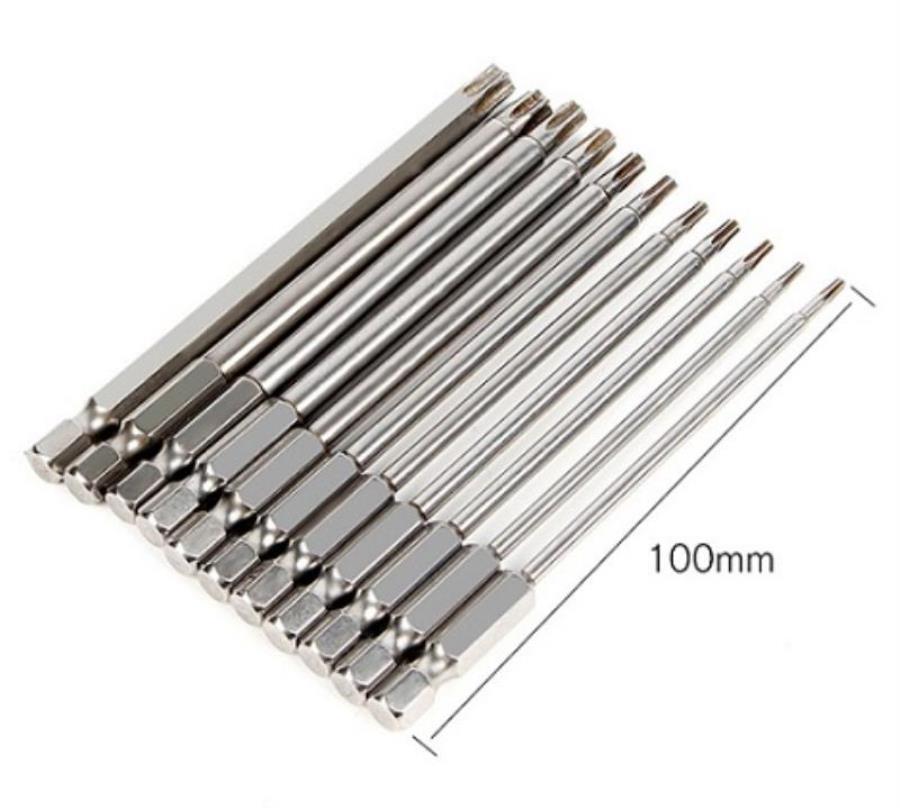картинка Набор магнитных бит Torx 100мм, 1/4" 11шт T6, T7, T8, T9, T10, T15, T20, T25, T27, T30, T40 от магазина Интерком-НН