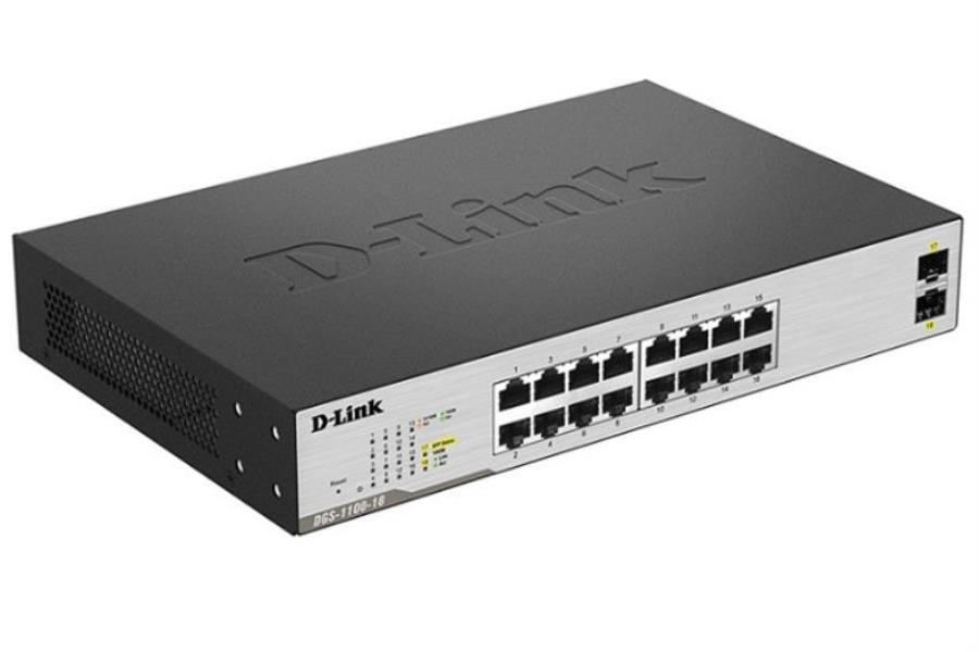 картинка Коммутатор DGS-1100-18/B1A D-Link с 16 портами 10/100/1000Base-T, 2 порта 1000Base-X SFP от магазина Интерком-НН
