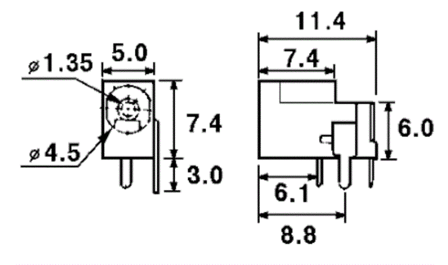 картинка DJK-05D - Разъем питания штырев. 1,3мм (п) на плату (плоские контакты) от магазина Интерком-НН