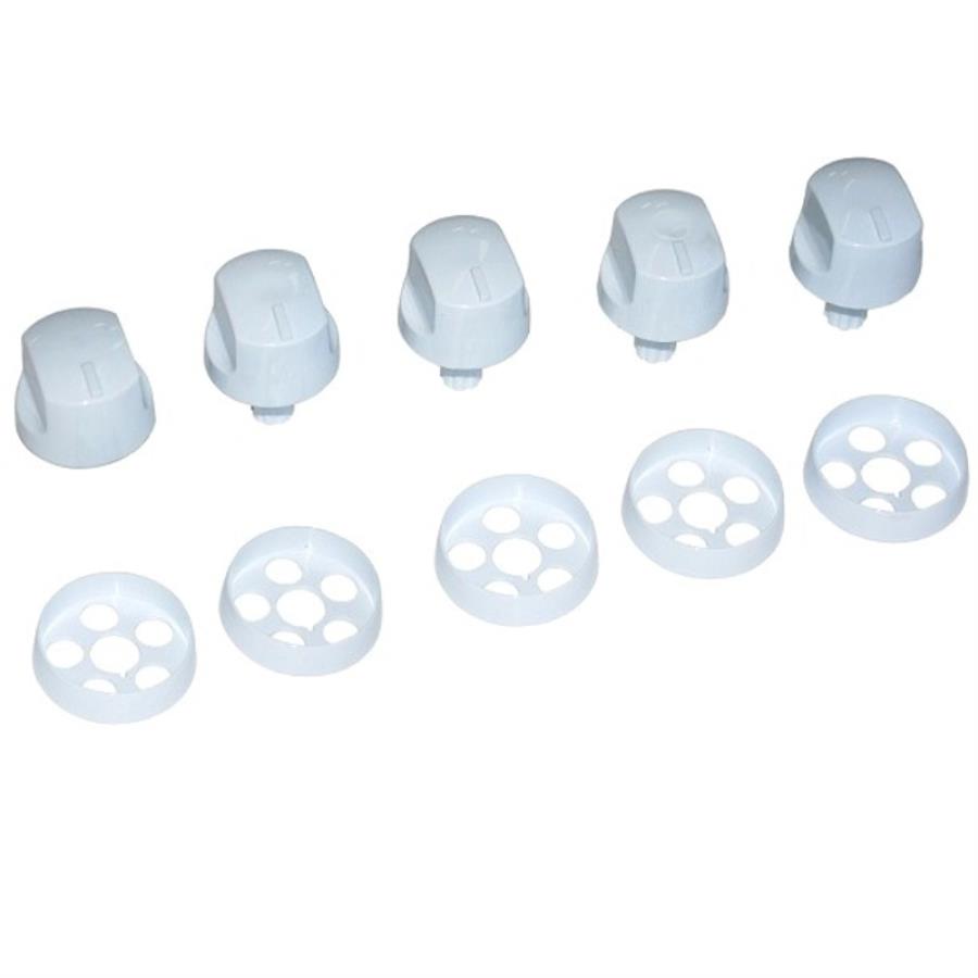 картинка Комплект ручек 01041647 для газовой плиты (стиль 1D/1C) без таймера Дарина GM141, 241, 341 (белые) от магазина Интерком-НН