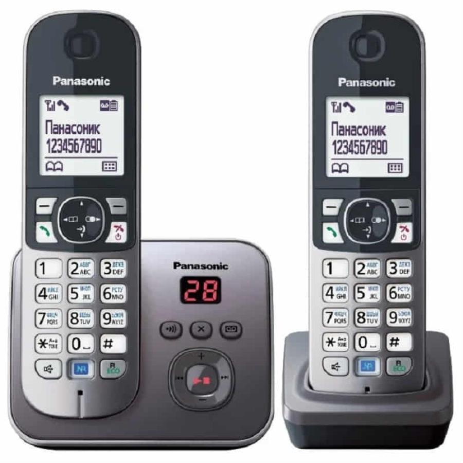 картинка Panasonic KX-TG6822RUM - Беспроводной телефон DECT (радиотелефон) с автоответчиком, цвет: серый мета от магазина Интерком-НН