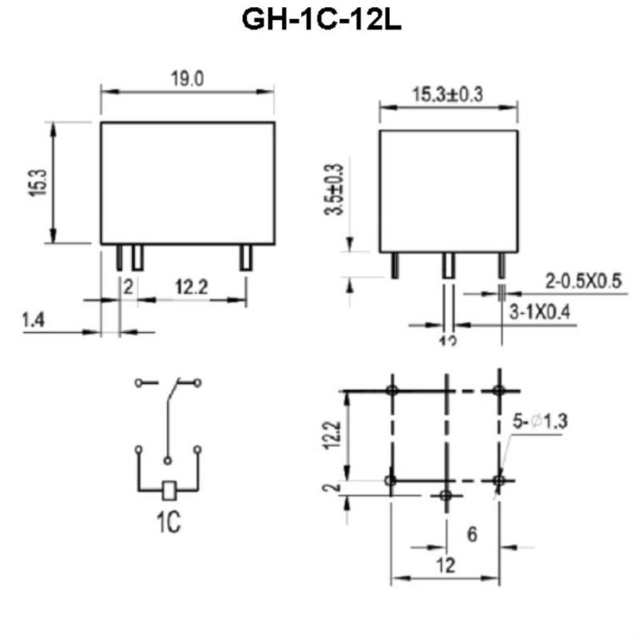 картинка Golden GH-1C-12LF2 Реле управление 12VDC, контакты 10A 250VAC 155ºC от магазина Интерком-НН