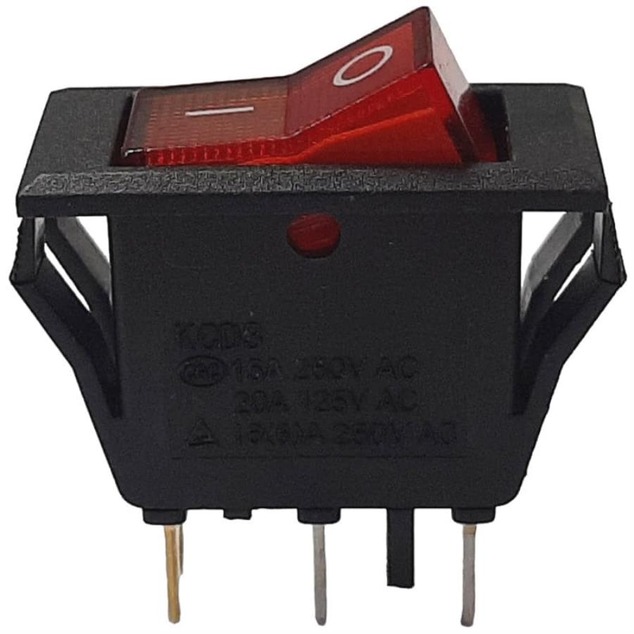картинка Переключатель клавишный KCD3 (223(18)) красный с подсветкой ON-OFF 15A 250VAC от магазина Интерком-НН