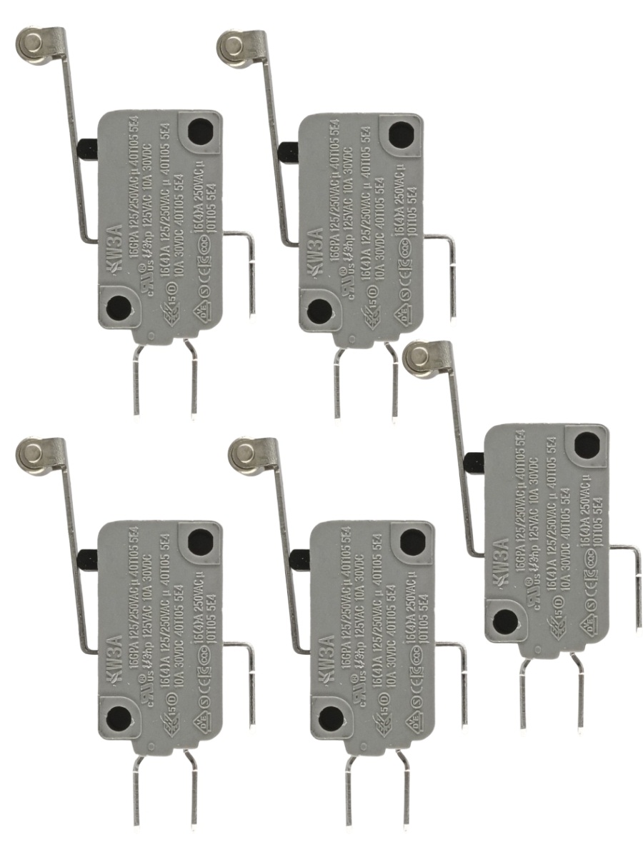 картинка Микропереключатель 5 шт. Dongnan KW3A-16Z5-A200 3-х контактный 16(4)A 250V рычаг с роликом 25мм от магазина Интерком-НН