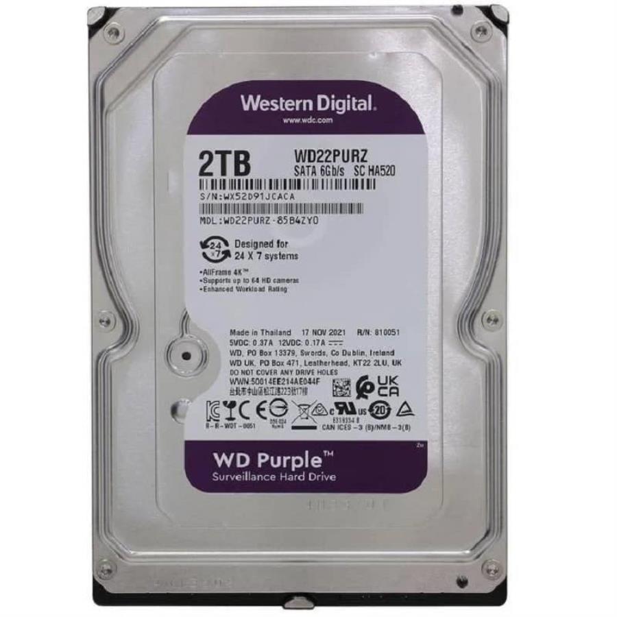 картинка Western Digital WD22PURZ (purple) Жесткий диск для видеорегистраторов 2 Tb 64 Mb SATA-III от магазина Интерком-НН