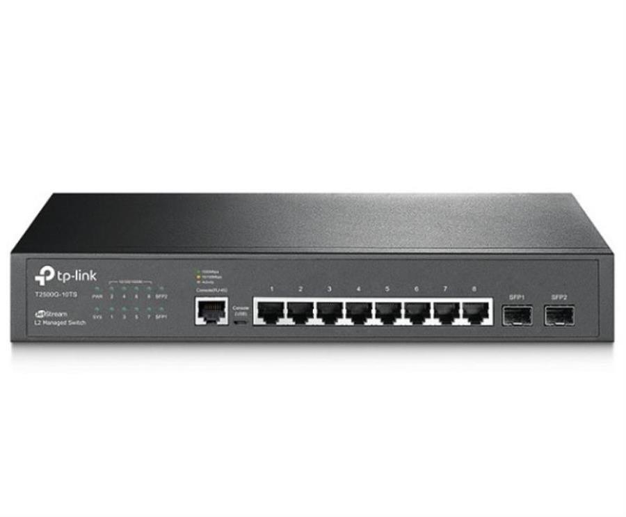 картинка TP-Link T2500G-10TS управляемый коммутатор с 8 портами 10/100/1000Base-T, 2 порта 1000Base-X SFP от магазина Интерком-НН