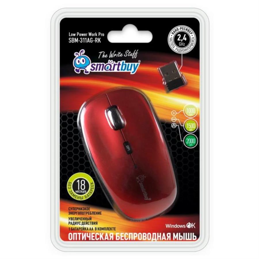 картинка (SBM-311AG-RK)/40 Мышь SmartBuy 311 беспроводная (красная/черная) от магазина Интерком-НН
