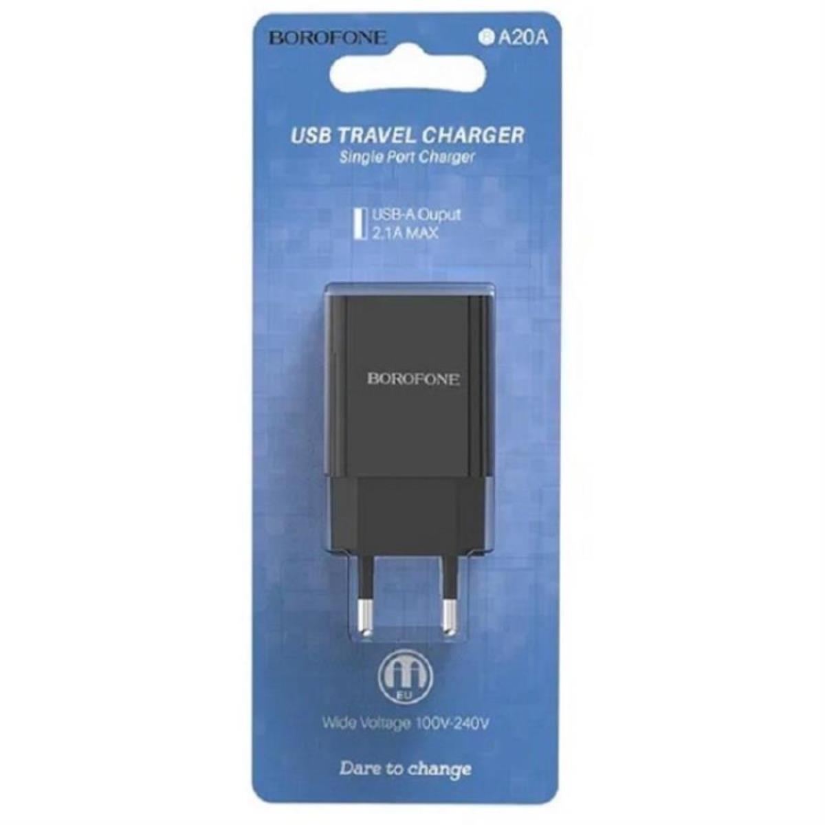 картинка Borofone BA20A сетевое зарядное устройство (без кабеля) с 1 USB выходом 5В, 2100mAh, черный  от магазина Интерком-НН