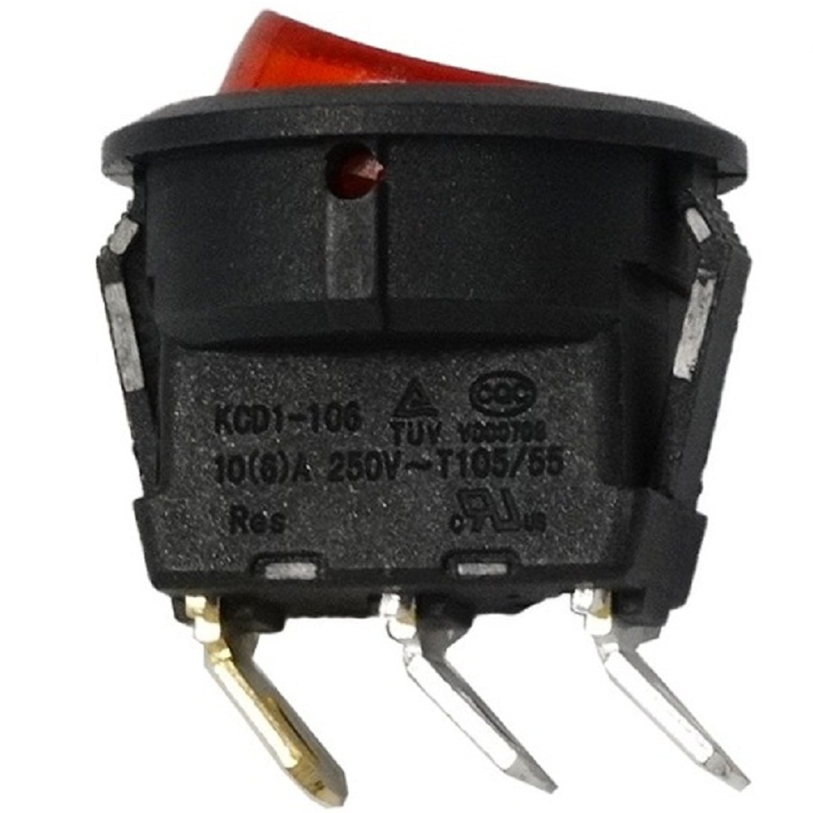 картинка KCD1-106, 6 A, 250 В, Выключатель 3 контакта, красная клавиша от магазина Интерком-НН