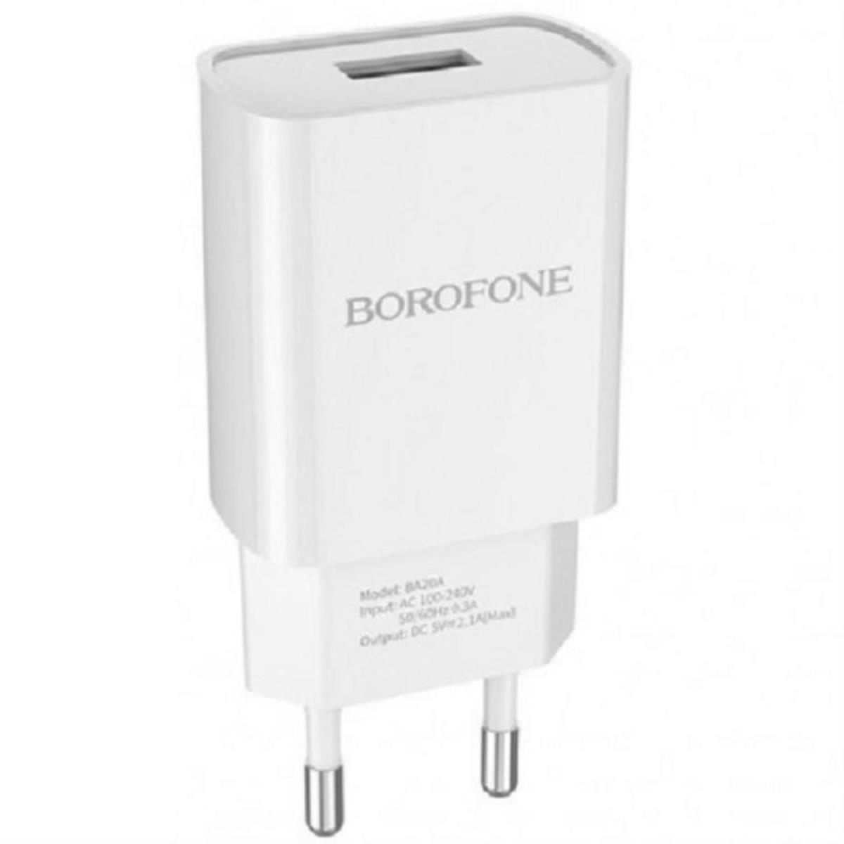 картинка Borofone BA20A сетевое зарядное устройство (без кабеля) с 1 USB выходом 5В, 2100mAh, белый  от магазина Интерком-НН