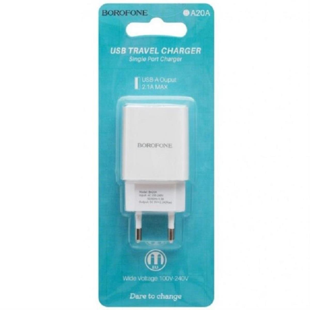 картинка Borofone BA20A сетевое зарядное устройство (без кабеля) с 1 USB выходом 5В, 2100mAh, белый  от магазина Интерком-НН