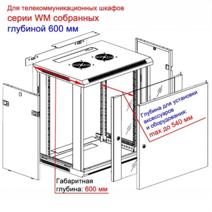 картинка Шкаф настенный 19", 12U, (600х600х635 мм), собранный без двери Netko от магазина Интерком-НН