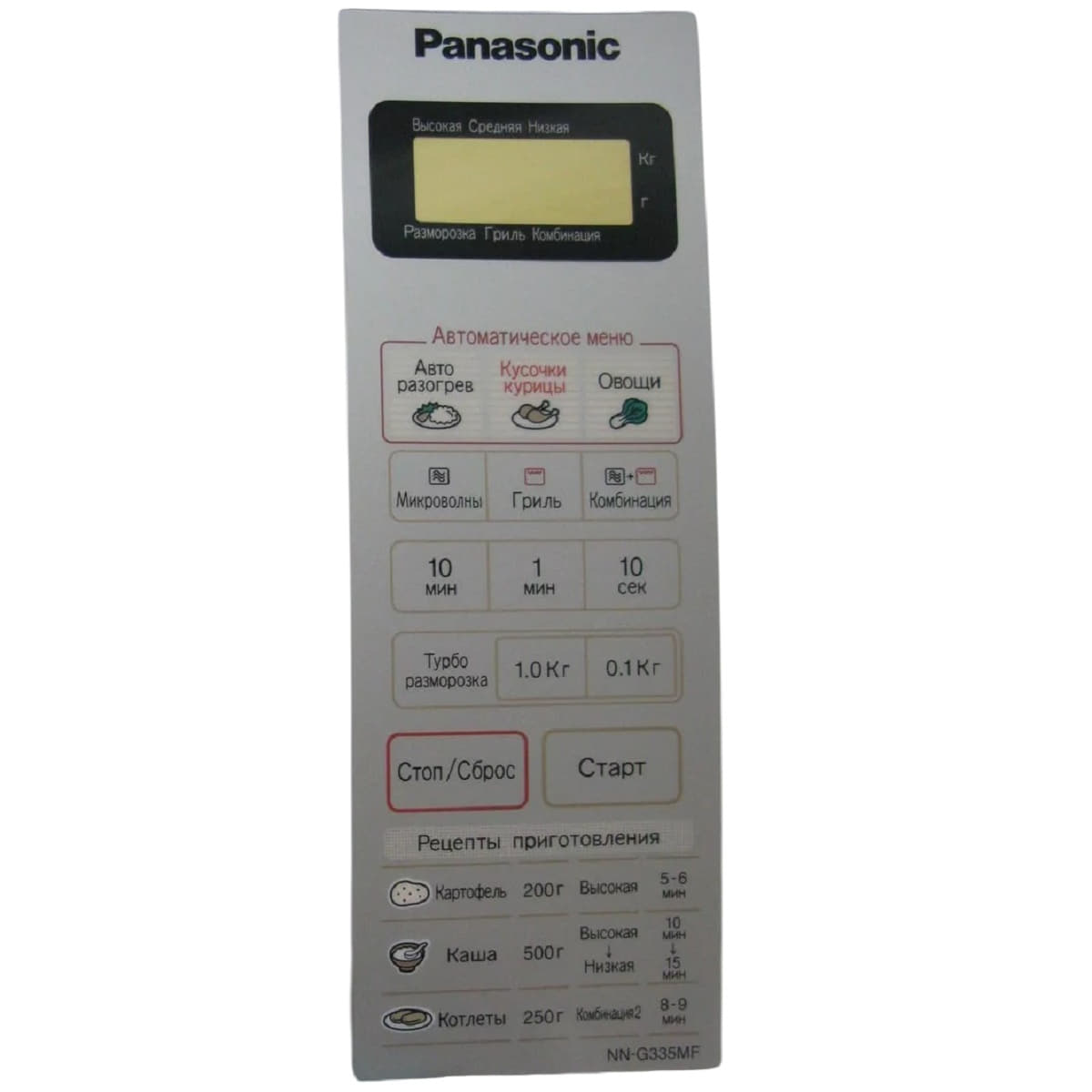 картинка Panasonic F630Y6R60SZP Сенсорная панель на русском для СВЧ (микроволновой печи) NN-G335MF серебро от магазина Интерком-НН
