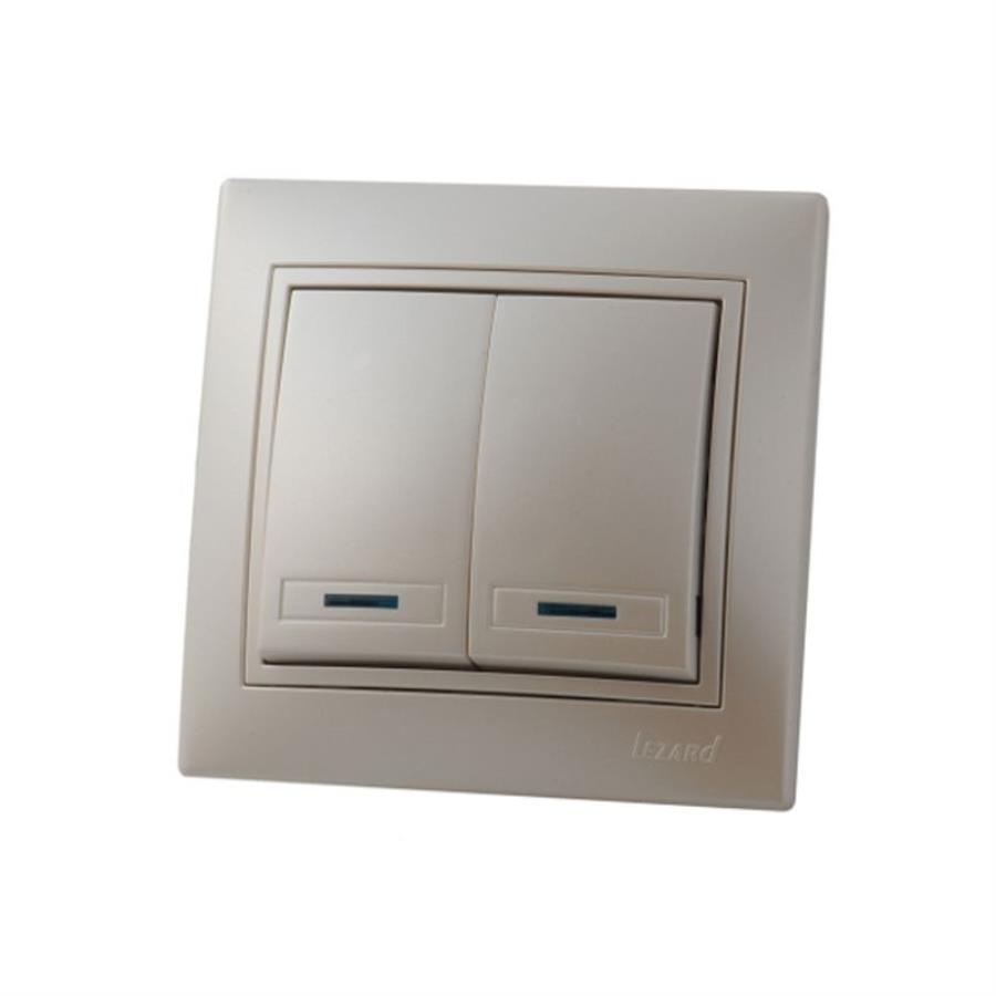 картинка Выключатель 2-клавишный с подсв. LEZARD MIRA жемчужно-белый перламутр 701-3030-112 от магазина Интерком-НН