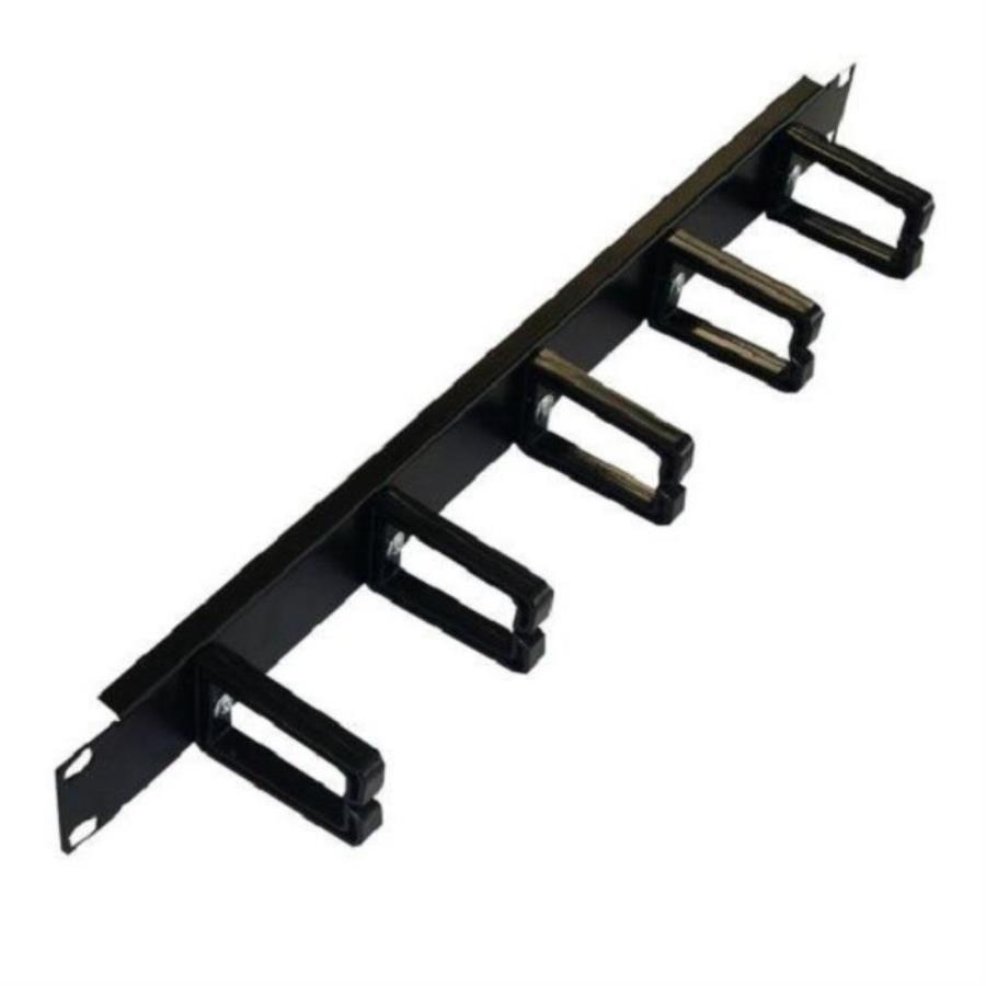 картинка Органайзер кабельный 19", 1U, металлический, 5 пластиковых колец, черный "SB" от магазина Интерком-НН