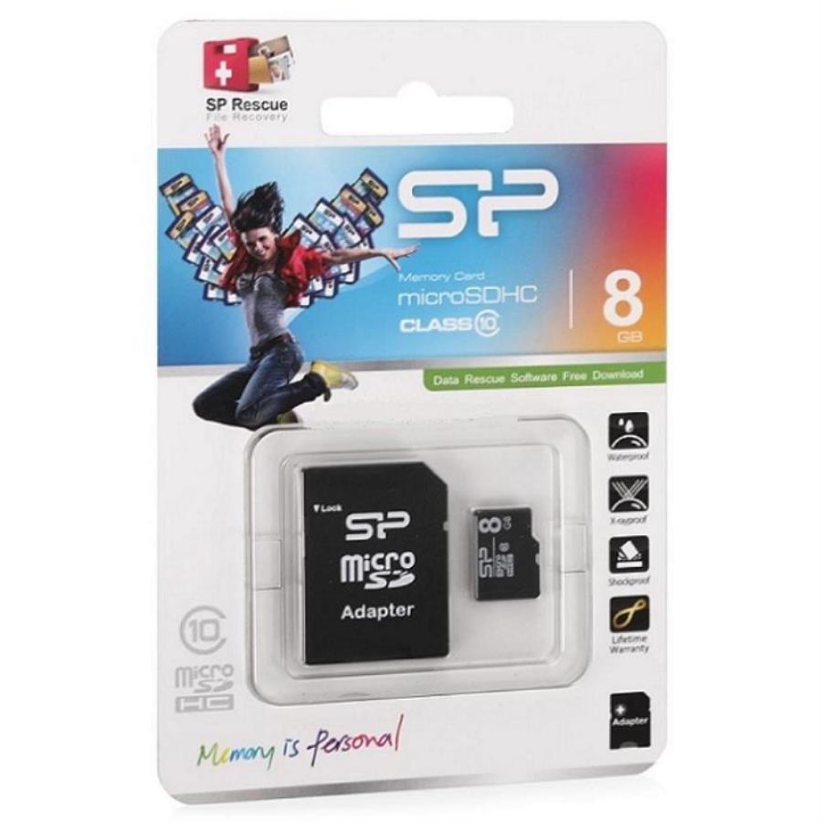 картинка Память Micro SD 8Gb Silicon Power class10 с адаптером (SP008GBSTH010V10SP) от магазина Интерком-НН
