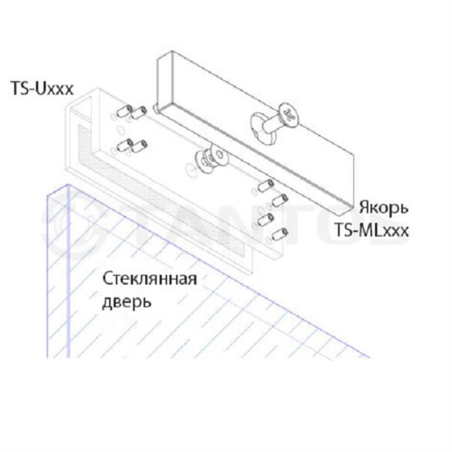 картинка Tantos TS-U300 U-адаптер для крепления якоря замка TS-ML300 на стеклянную дверь от магазина Интерком-НН