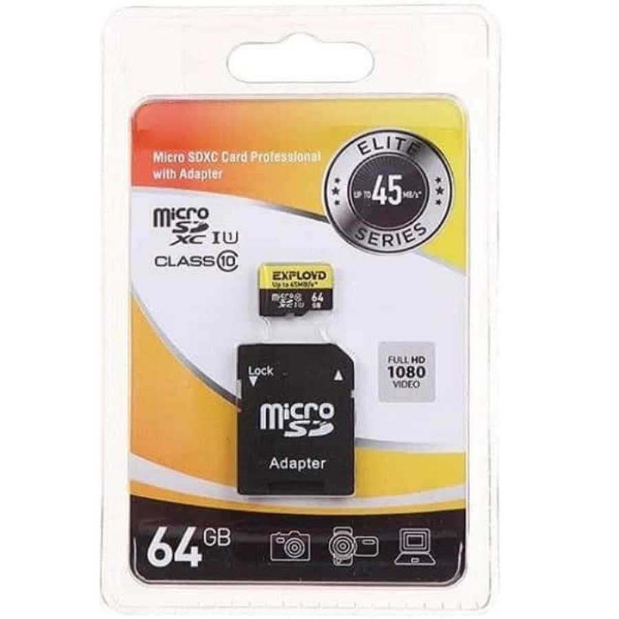 картинка Память microSDXC UHS-I 64Gb Exployd Elite 45Мб/с class10 с адаптером (EX064GCSDXC10UHS1ElU1) от магазина Интерком-НН