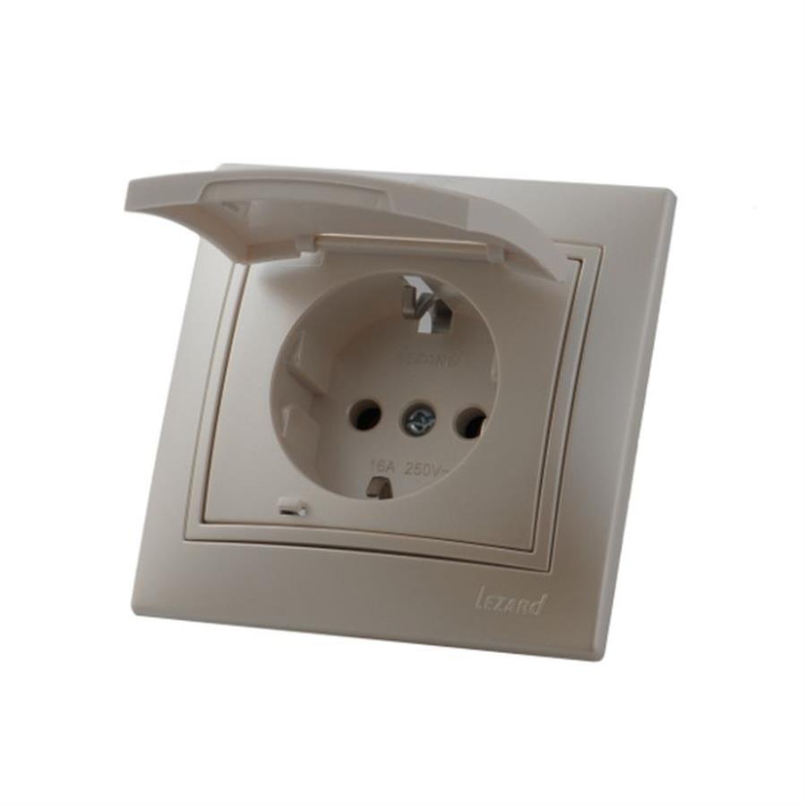 картинка LEZARD MIRA 701-3030-124 Розетка электрическая + заземляющий с крышкой жемчужно-белый перламутр от магазина Интерком-НН