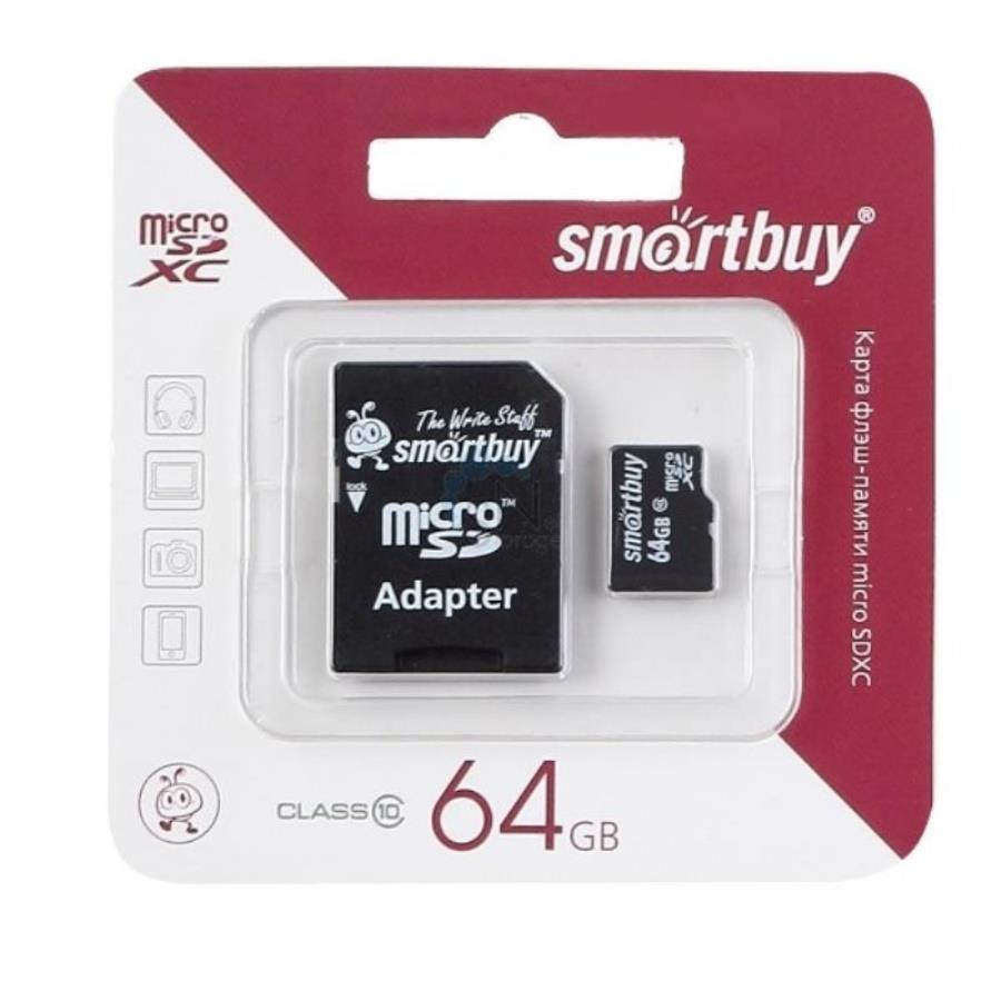 картинка Память Micro SD 64Gb Smart Buy class 10 с адаптером (SB64GBSDCL10-01) от магазина Интерком-НН