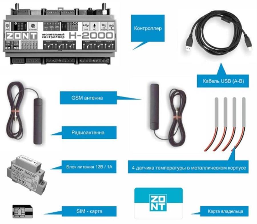 картинка ZONT H-2000 GSM-контроллер для контроля и управления отопительным оборудованием через интернет от магазина Интерком-НН
