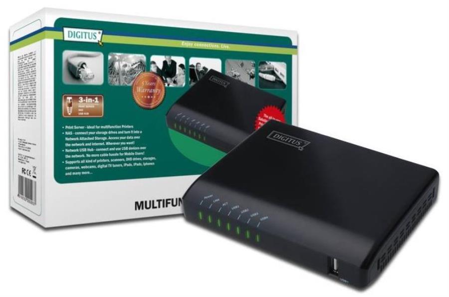 картинка 4-PORT USB 2.0 DIGITUS - 4-портовый USB 2.0 многофункциональный сетевой сервер от магазина Интерком-НН