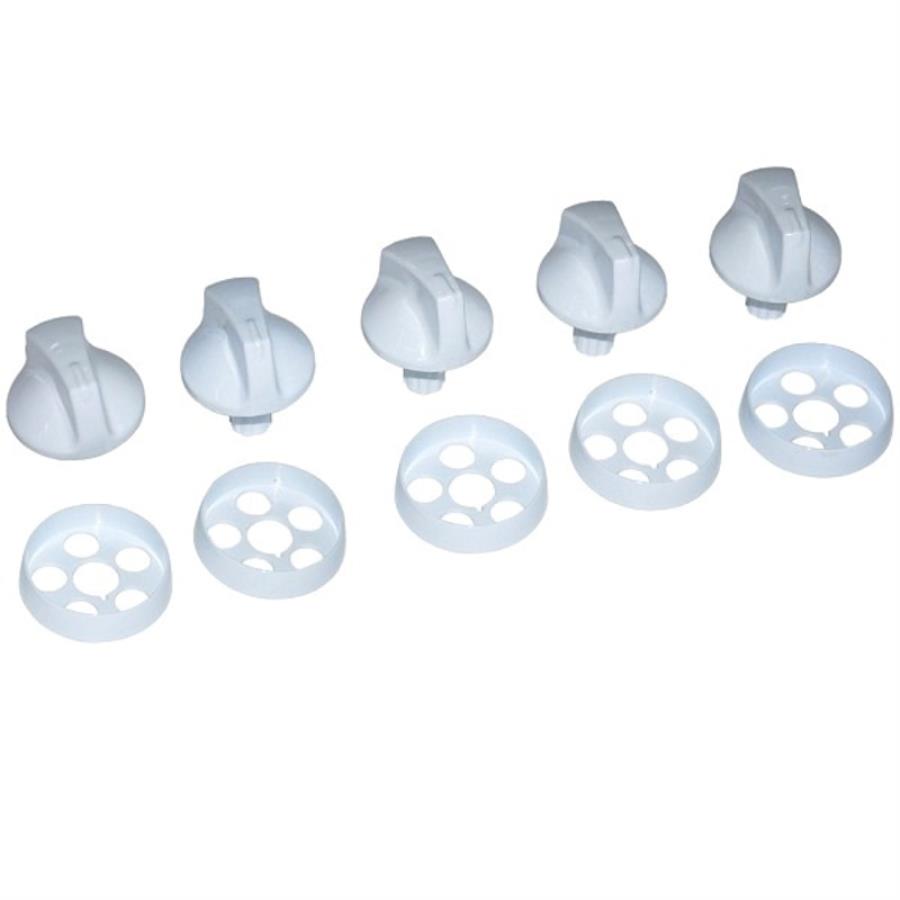 картинка Комплект ручек 01041649 для газовой плиты (стиль 1A/1B) без таймера Дарина GM341, 441, 442 (белые) от магазина Интерком-НН