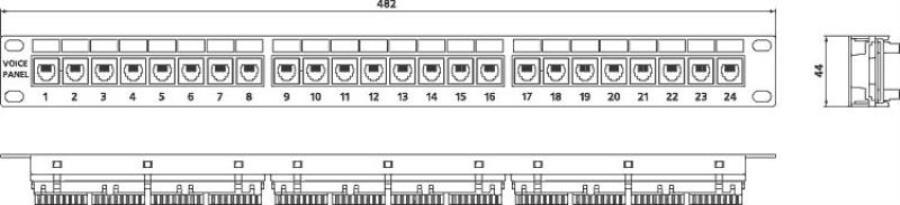 картинка PP-19-24-6P4C-C2 19" патч-панель Hyperline, 1U, 24xRJ-12, телефонная 24-порта от магазина Интерком-НН
