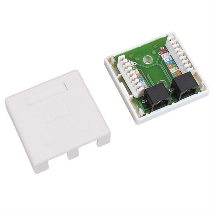 картинка WT-2015 Розетка компьютерная 2 порта RJ-45 cat.5e белая накладная от магазина Интерком-НН