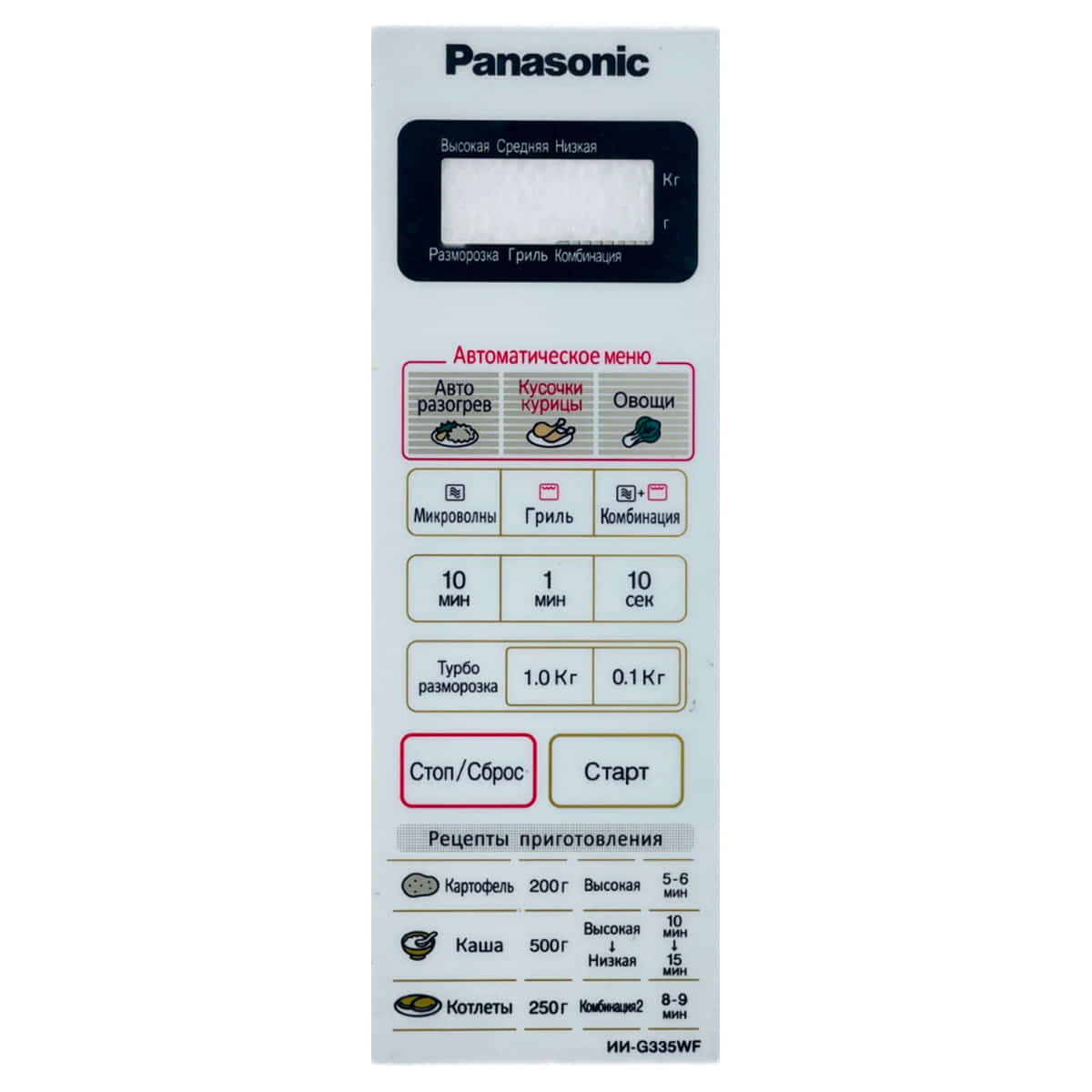 картинка Panasonic F630Y6R60HZP Сенсорная панель на русском для СВЧ (микроволновой печи) NN-G335WF белый от магазина Интерком-НН