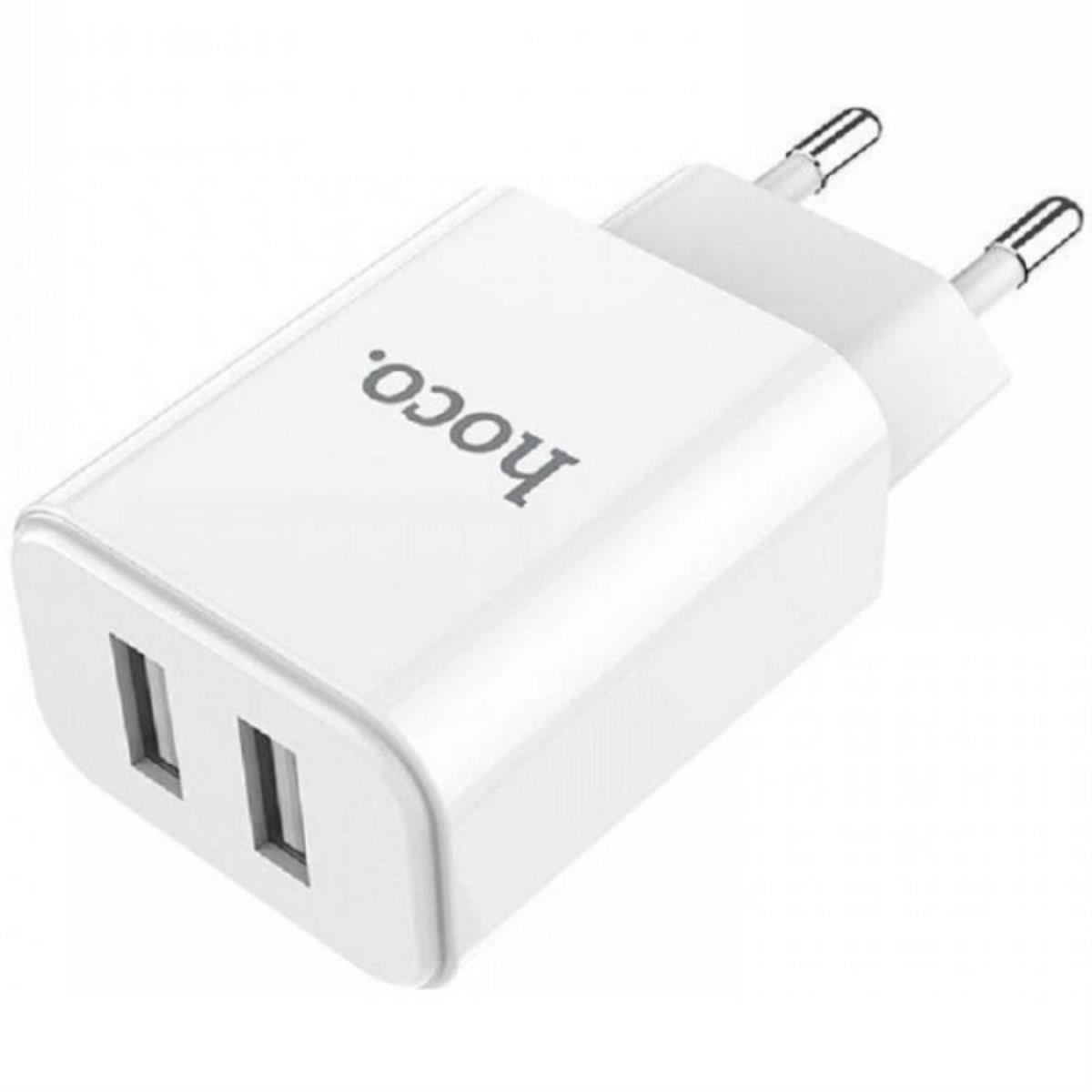 картинка Hoco C62A сетевое зарядное устройство с 2 USB выходами 5В, 2100mAh, белый  от магазина Интерком-НН