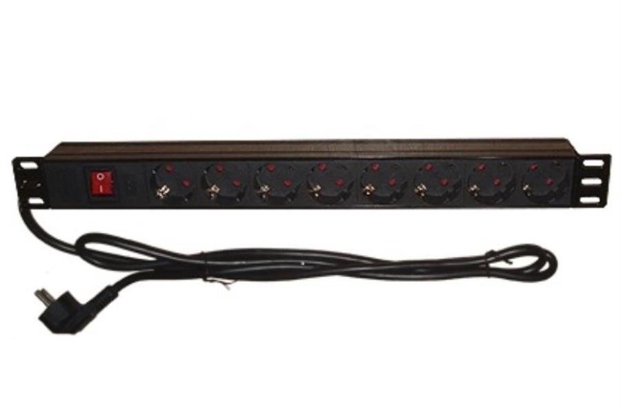 картинка Блок электрических розеток 8 шт. 220V с шнуром питания 19" от магазина Интерком-НН