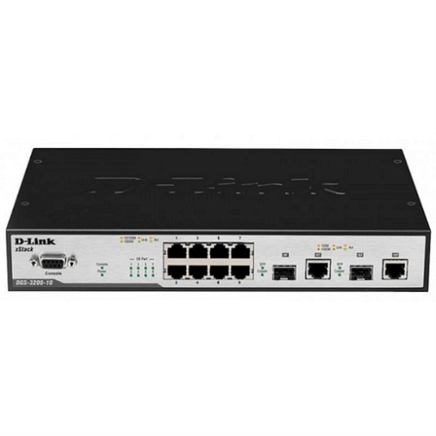картинка D-Link DGS-3200-10 управляемый коммутатор 2 уровня с 8 портами 10/100/1000Base-T, 2 комбо-порта  от магазина Интерком-НН
