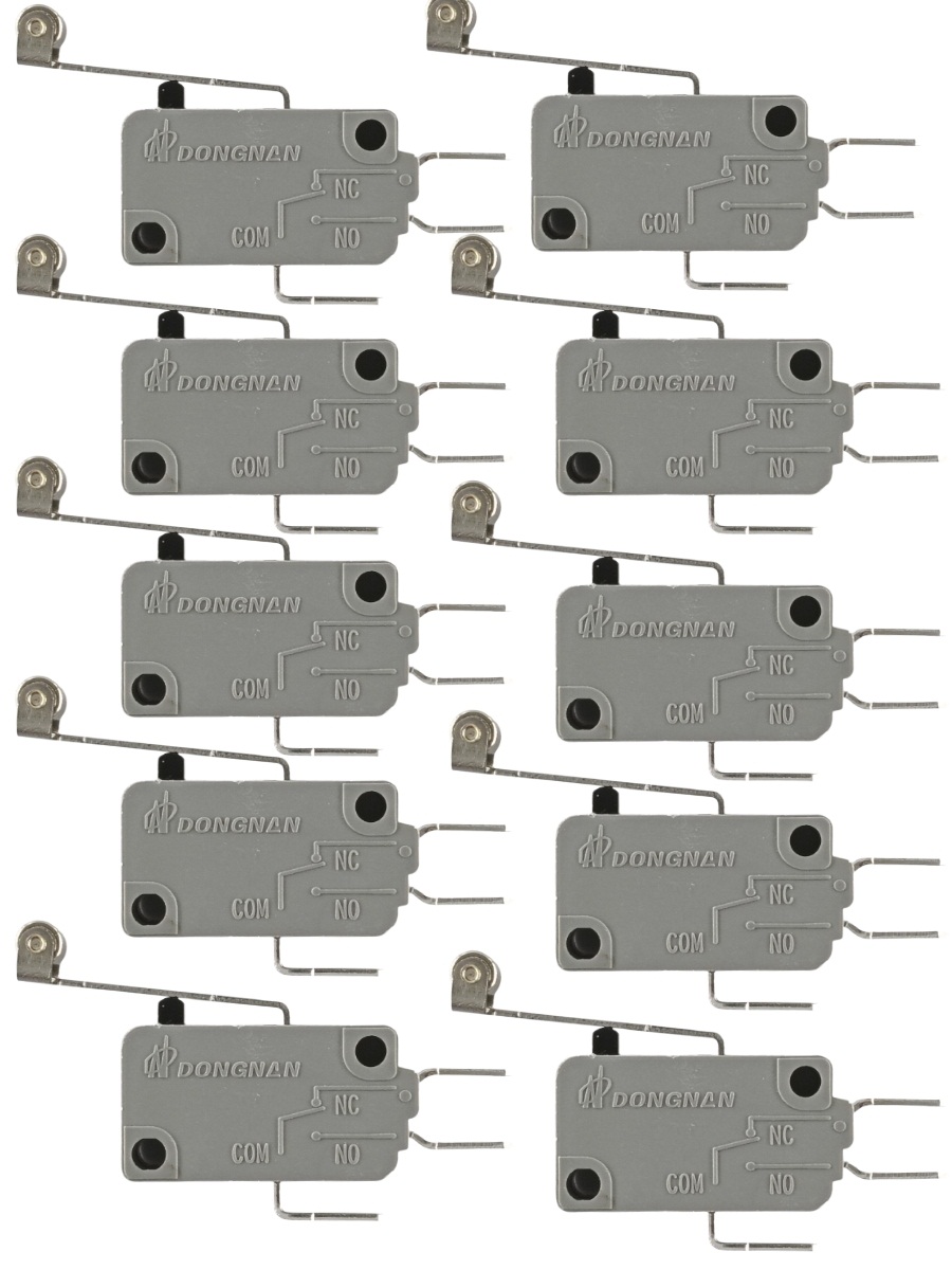 картинка Микропереключатель 10 шт. Dongnan KW3A-16Z5-A200 3-х контактный 16(4)A 250V рычаг с роликом 25мм от магазина Интерком-НН