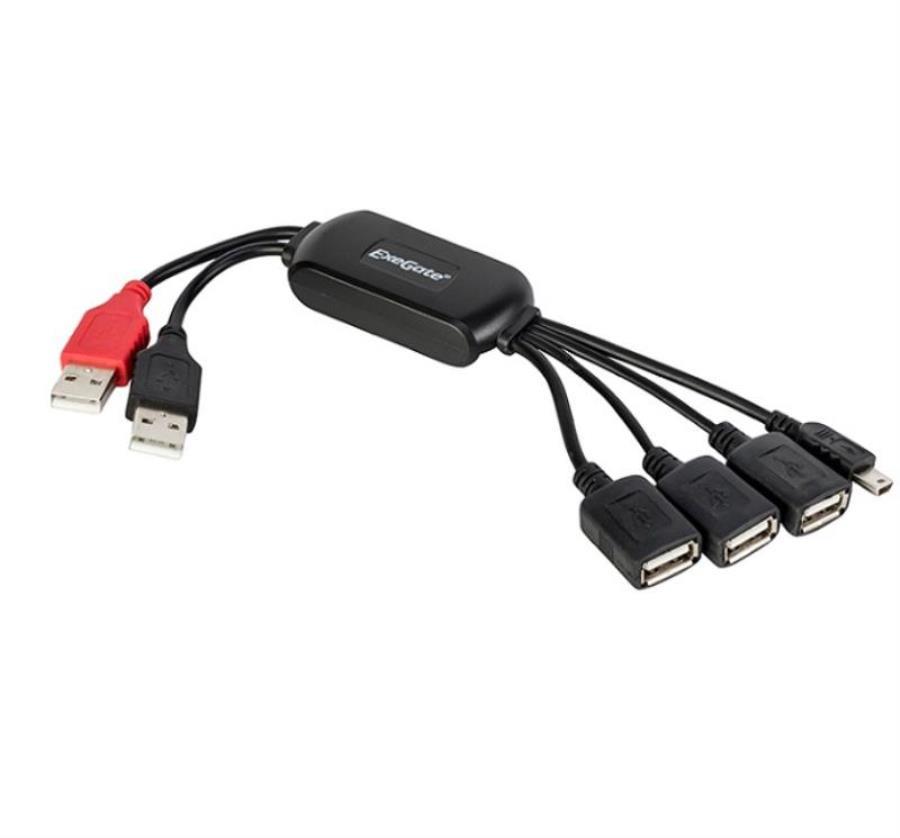 картинка Разветвитель UH-139 на 3 порта USB 2.0 AF, 1 порт mini USB 5 pin AM  USB hub 2.0 Exegate от магазина Интерком-НН
