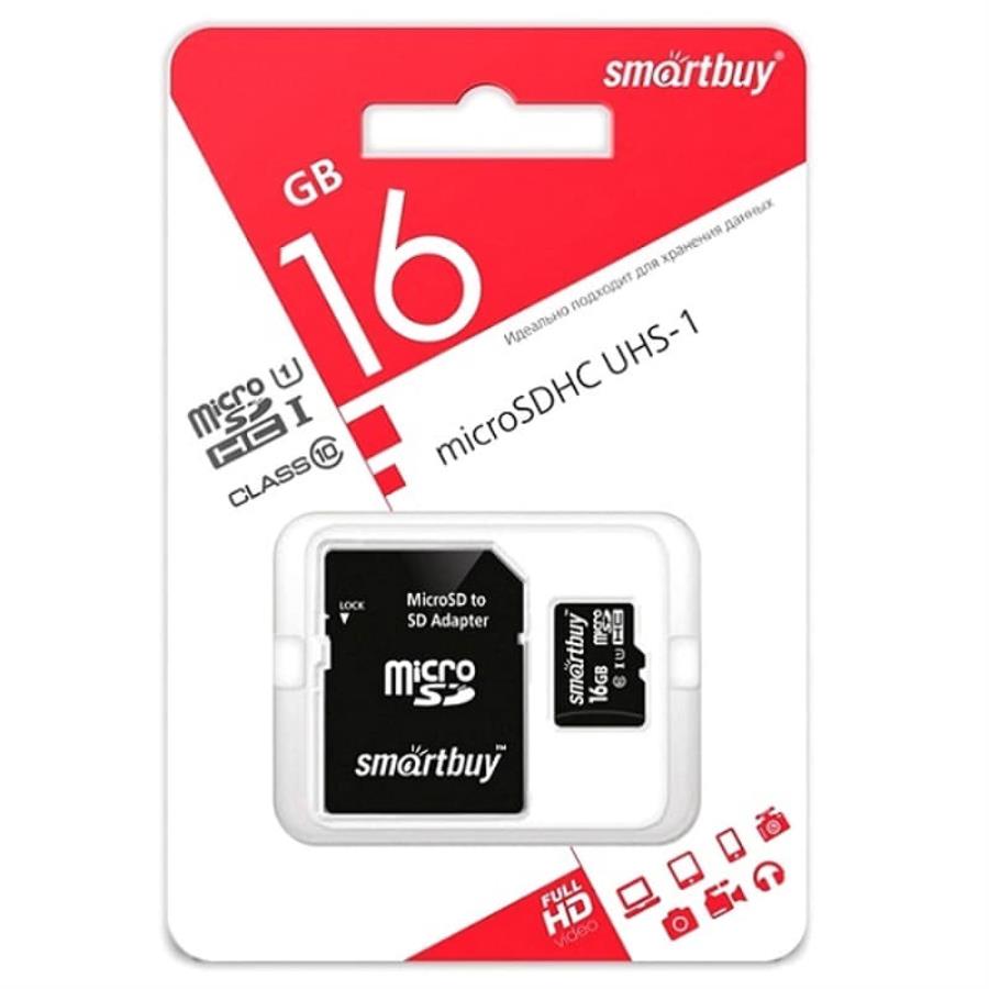 картинка Память microSDHC UHS-I 16Gb SmartBuy class10 с адаптером (SB16GBSDCL10-01) от магазина Интерком-НН