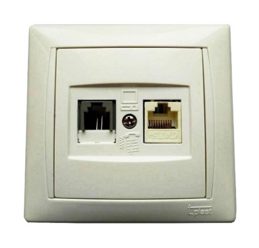 изображение Розетка комбинированная телефон+компьютер, скрытой проводки T.plast 4302-043-0200 магазин Компании Интерком-НН картинка T.plast 4302-043-0200 Розетка комбинированная телефон+компьютер, скрытой проводки от магазина Интерком-НН