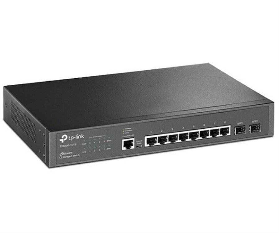 картинка TP-Link T2500G-10TS управляемый коммутатор с 8 портами 10/100/1000Base-T, 2 порта 1000Base-X SFP от магазина Интерком-НН